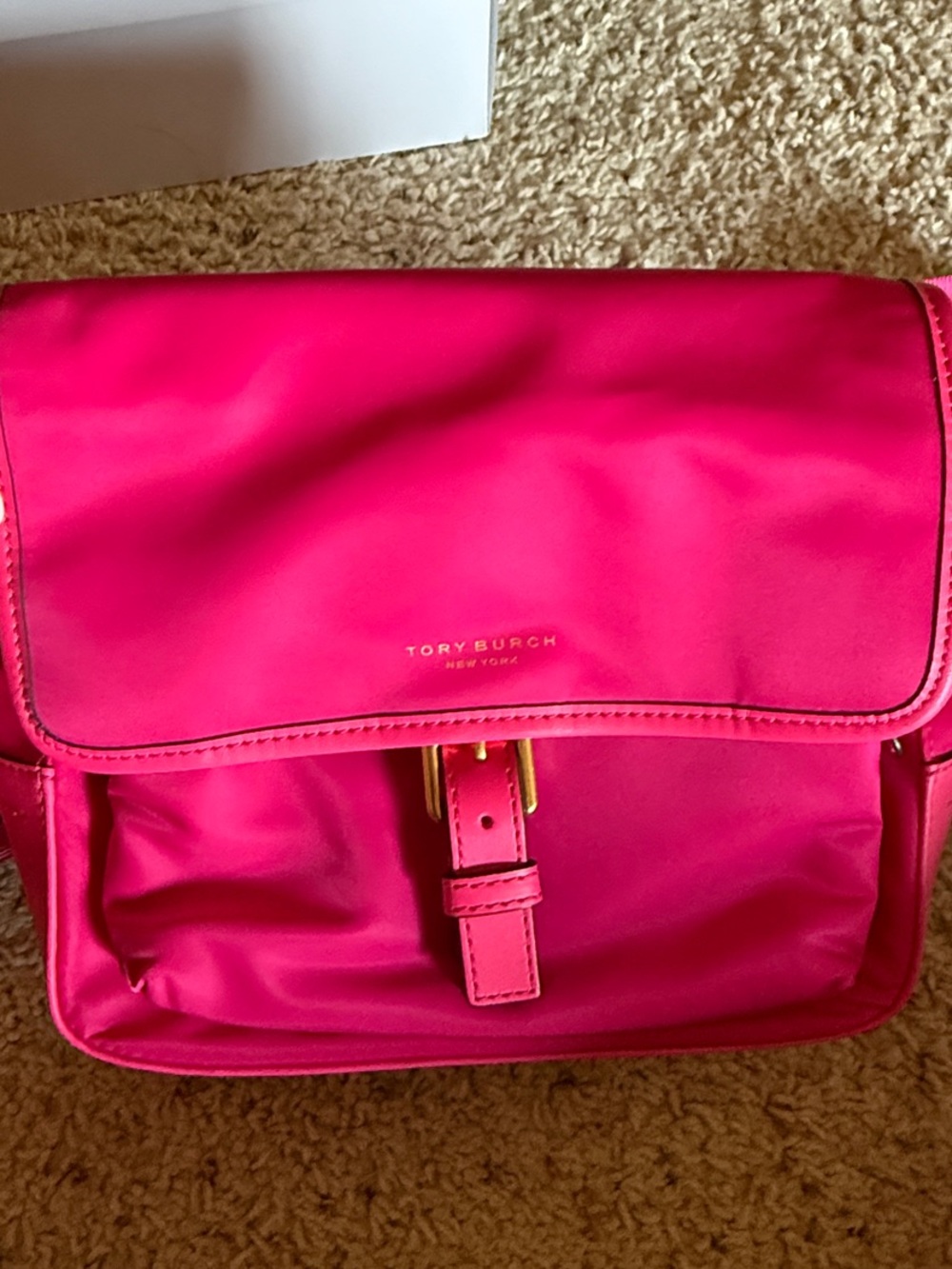 Tory Burch Neon Pink Crossbody Bag with Buckle Detail